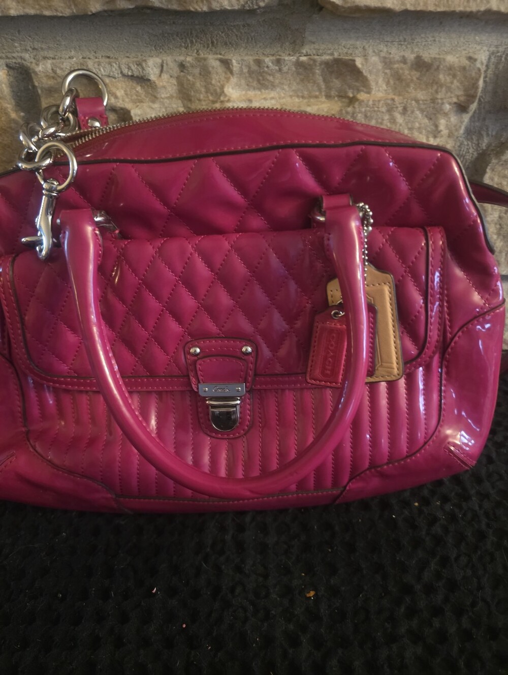 Coach Poppy Quilted Patent Leather Satchel in Magenta